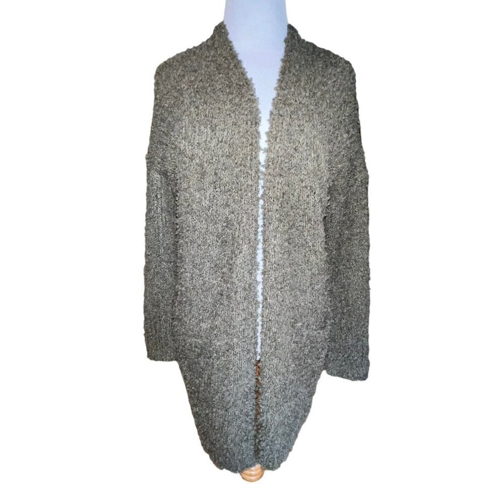 LONDON KAYE GREEN TEDDY OPEN CARDIGAN WOMEN SIZE‎ SMALL FUZZY LONG POCKETS NWT